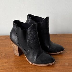 Chinese Laundry Black Leather Ankle Booties with Stacked Wood Heel